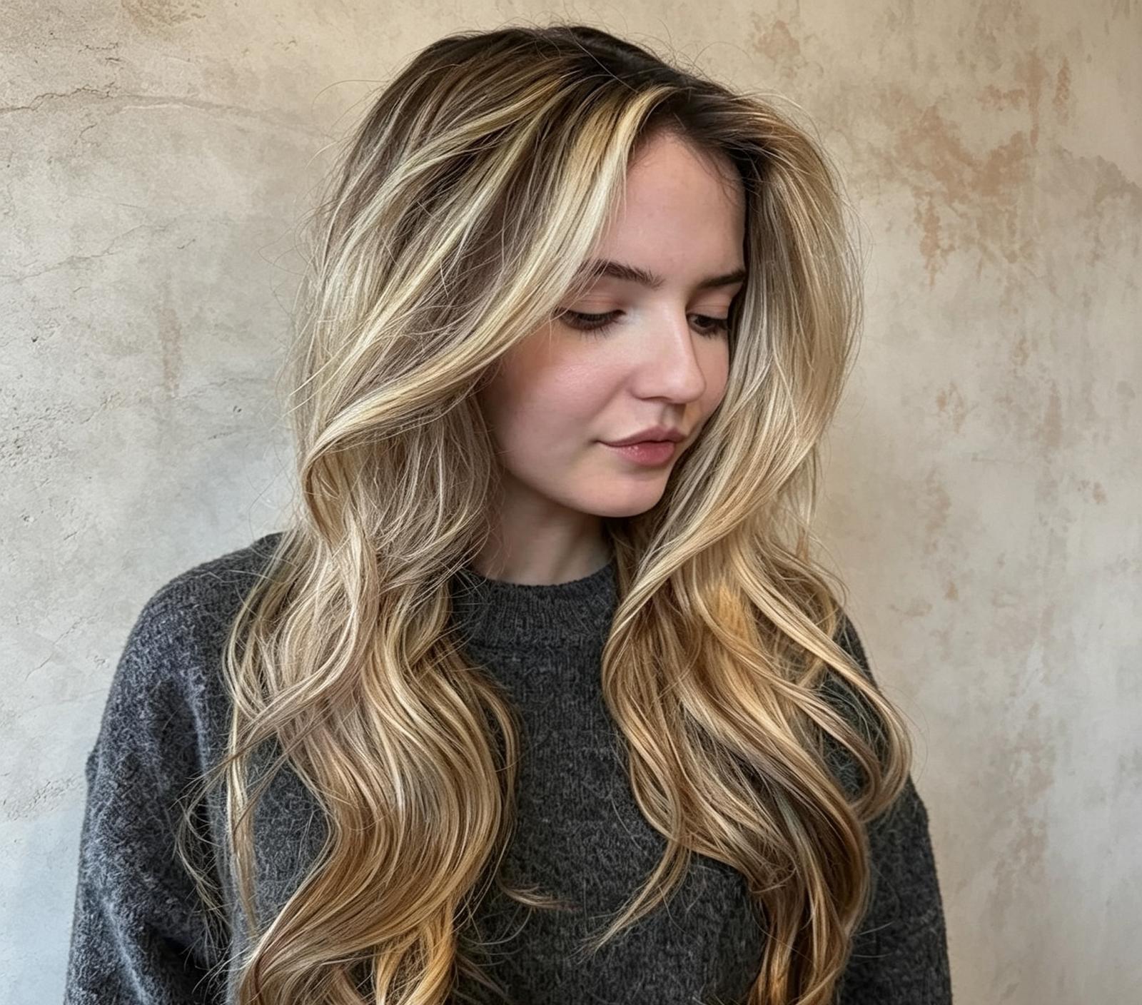 Golden honey balayage on long waves