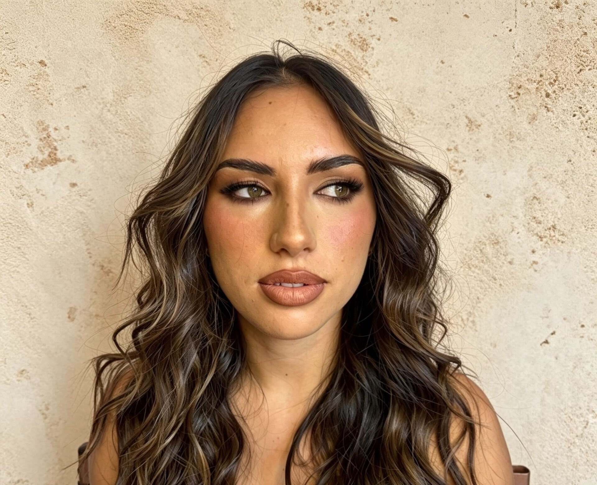 Brunette beach waves with subtle highlights