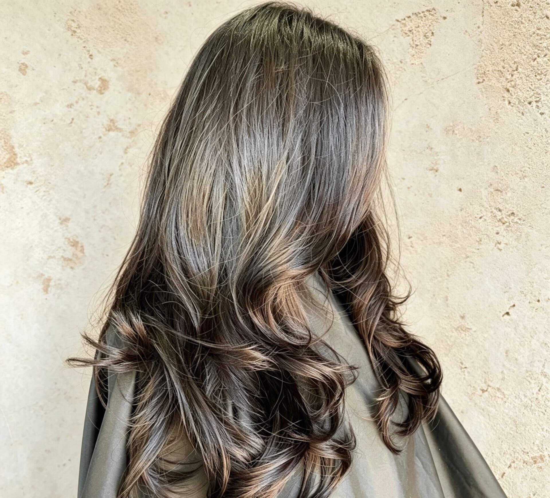 Smoky brunette layers with caramel ribbons