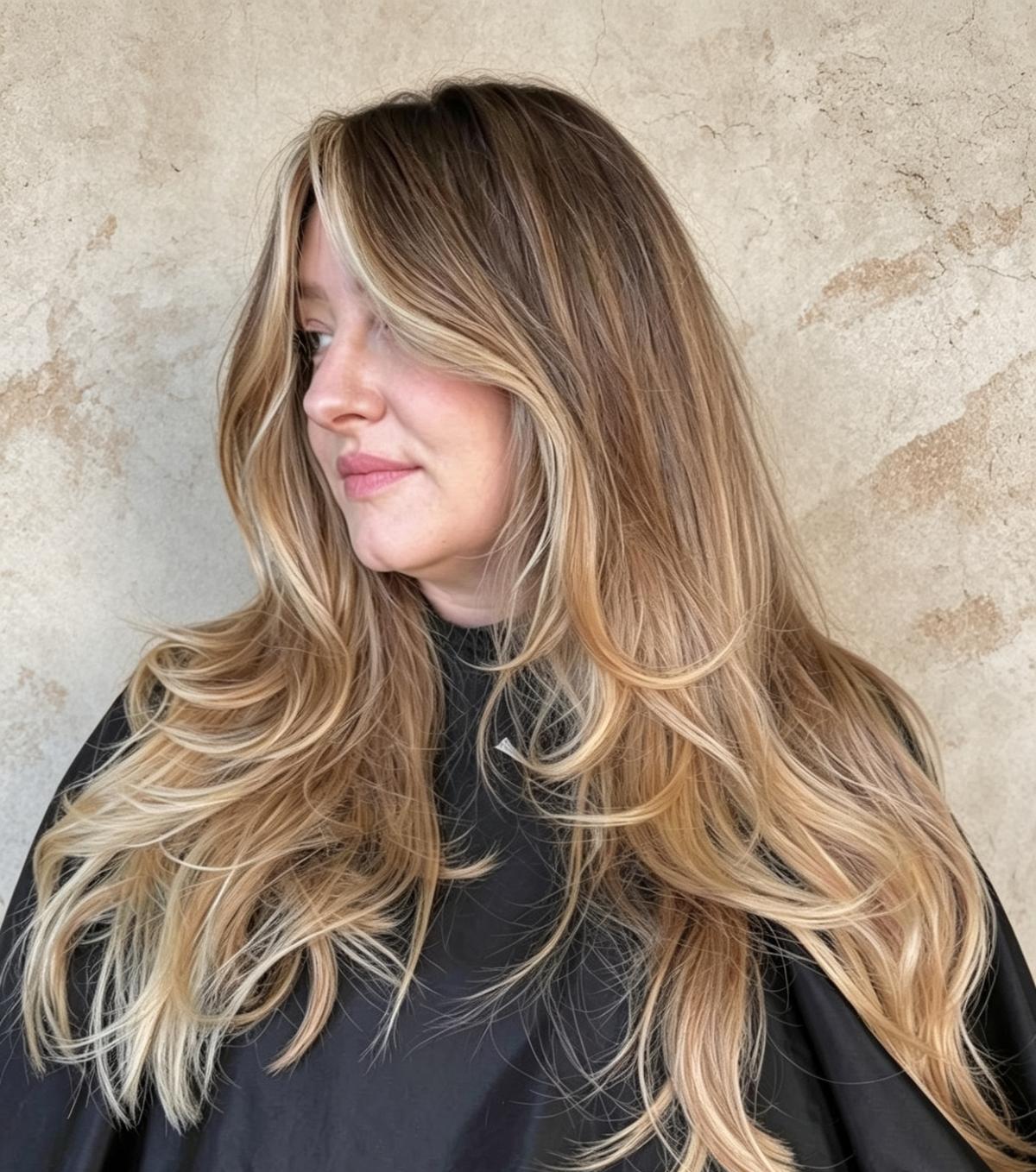 Caramel balayage on long layers